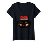 Women's Cute Cat Rage Consumes Me Funny Cat Meme V-Neck T-Shirt