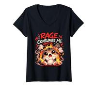 Women's Cute Cat Rage Consumes Me Funny Cat Meme V-Neck T-Shirt