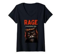 Women's Cute Cat Rage Consumes Me Funny Cat Meme V-Neck T-Shirt
