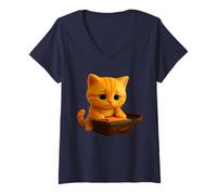 Womens Cute Cat Sad to Leave Holiday, Adorable Animated Leo The Cat V-Neck T-Shirt
