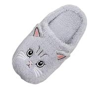 Women's Cute Cat Slippers Autumn Winter Fleece Cotton Slippers Cozy Memory Foam Slip On Home Slipper Furry Cartoon Indoor Outdoor Lightweight Non Slip Slides (Grey, 5.5)
