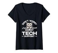 Women's Cute Cat Tech Support Dont Worry Im from IT V-Neck T-Shirt