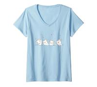 Womens Cute Cats catching Hearts V-Neck T-Shirt