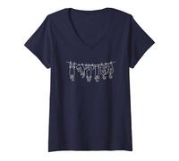 Women's Cute Cats Hanging on a Clothes Line Funny Cat V-Neck T-Shirt
