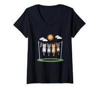 Women's Cute Cats Hanging on a Clothes Line Funny Cat V-Neck T-Shirt