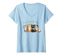 Women's Cute Cats Kittens I Feed Strays Stray Cat Care Love V-Neck T-Shirt