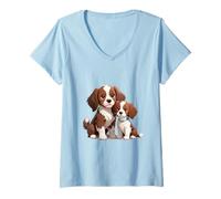 Women's Cute Cavalier King Charles Spaniel Dogs V-Neck T-Shirt