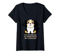 Women's Cute Cavalier King Charles Spaniel Tricolor V-Neck T-Shirt