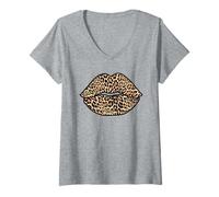 Womens Cute Cheetah Leopard Big Lips Girl Boss V-Neck T-Shirt
