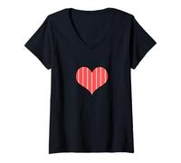 Women's Cute Cherry Blossom Pink Vertical Stripe Pattern Minimalist V-Neck T-Shirt