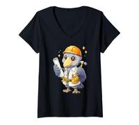 Women's Cute Chibi Shoebill Construction Worker Bird Engineer V-Neck T-Shirt