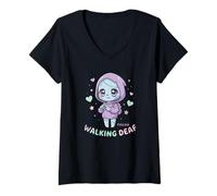 Women's Cute Chibi Walking Deaf Zombie Pastel Goth Anime Kawaii Gift V-Neck T-Shirt