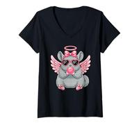 Women's Cute Chinchilla Angel Valentine's Day Hearts V-Neck T-Shirt