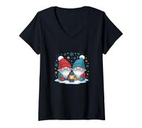 Women's Cute Christmas Gnomes Couple V-Neck T-Shirt