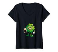 Women's Cute Clover Raises A Glass V-Neck T-Shirt
