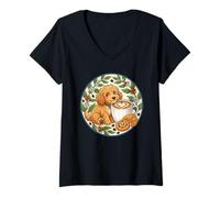 Women's Cute Cockapoo Puppy Dog Cup Coffee and Cake in the Morning V-Neck T-Shirt