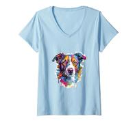 Womens cute Collie Co. Border Collie Portrait Art V-Neck T-Shirt