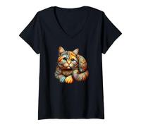 Women's Cute Colorful Calico Cat V-Neck T-Shirt