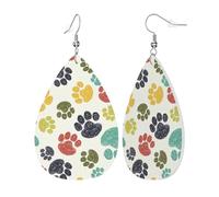 Womens Cute Colorful Dog Paw Print Leather Earrings Teardrop Dangle Earrings Jewelry Outfits Accessories