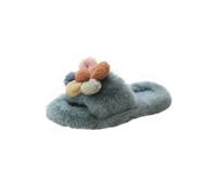 Women's Cute Colorful Flowers Plush Open Toe Slippers Fashion Thick Bottom Soft Slip-on Cotton Shoes Size 5 UK,Blue