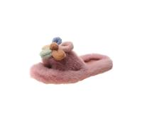 Women's Cute Colorful Flowers Plush Open Toe Slippers Fashion Thick Bottom Soft Slip-on Cotton Shoes Size 3.5 UK,Pink
