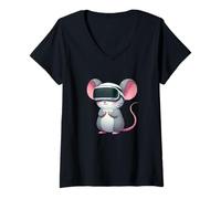 Women's Cute Comic Mouse Rat VR Gaming Virtual Reality V-Neck T-Shirt