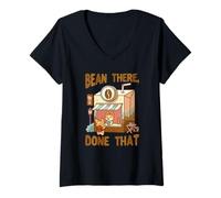 Women's Cute Corgi Coffee Store Adventure Travel Theme V-Neck T-Shirt
