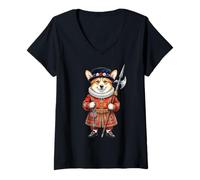 Women's Cute Corgi Dog Tower of London Guardian Great Britain England V-Neck T-Shirt
