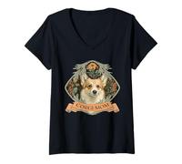 Women's Cute Corgi Mom Vintage William Morris Style V-Neck T-Shirt