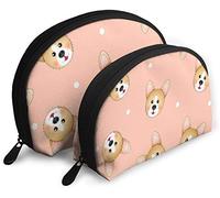 Womens Cute Corgi On Light Orange Background Travel Cosmetic Bags Waterproof 2PC Makeup Clutch Pouch Cosmetic and Toiletries Organizer Bag Portable Travel Toiletry Pouch Girls