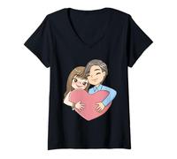 Womens Cute Couple with Heart Funny Unisex Design for Tee V-Neck T-Shirt