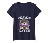 Womens Cute Crayon Eater Bulldog Soldier Grunt Military Officer Gag V-Neck T-Shirt