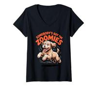 Women's Cute Crazy Fast Sprinting Crossbreed Cartoon Labradoodle V-Neck T-Shirt