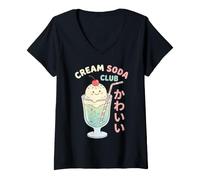 Women's Cute Cream Soda Club Kawaii Retro Float Japanese Aesthetic V-Neck T-Shirt