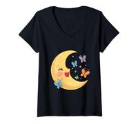 Women's Cute Crescent Moon with Butterflies Funny Unisex Design tee V-Neck T-Shirt