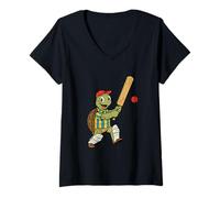 Women's Cute Cricket Turtle Cartoon Kids Cricket Lover V-Neck T-Shirt