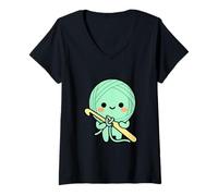 Women's Cute Crochet Amigurumi Yarn Friend Design V-Neck T-Shirt