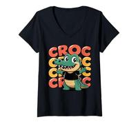 Womens Cute Crocodile Cartoon T-Shirt Funny Reptile Meme Tee V-Neck T-Shirt