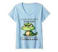 Womens Cute Crocodile If You're Waiting for Me to Give A Shit V-Neck T-Shirt