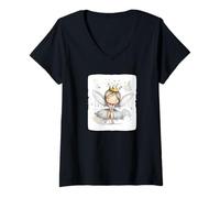 Womens Cute Crowned Fairy with a Joyful Smile for Fantasy Lovers V-Neck T-Shirt