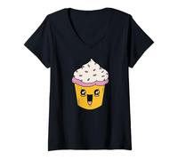 Women's Cute Cupcake Character Kawaii Bakery Art V-Neck T-Shirt
