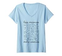 Women's Cute Dachshund Less Meanies More Weenies Funny Dachshund V-Neck T-Shirt
