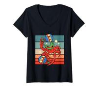 Women's Cute Dancing Crab Retro Style Design V-Neck T-Shirt