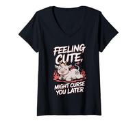 Womens Cute Demon Goat Curse Occult Witchcore Funny V-Neck T-Shirt