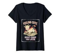 Womens Cute Demon Goat Curse Occult Witchcore Funny V-Neck T-Shirt