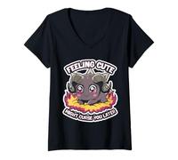 Womens Cute Demon Goat Curse Occult Witchcore Funny V-Neck T-Shirt