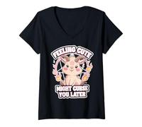 Womens Cute Demon Goat Curse Occult Witchcore Funny V-Neck T-Shirt