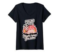 Womens Cute Demon Goat Curse Occult Witchcore Funny V-Neck T-Shirt