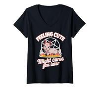 Womens Cute Demon Goat Curse Occult Witchcore Funny V-Neck T-Shirt