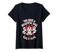 Womens Cute Demon Occult Soul Ritual Funny V-Neck T-Shirt